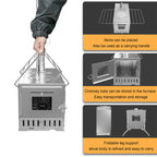 Stainless Steel Wood Burning Stove 1 Burner Camping BBQ with Chimney