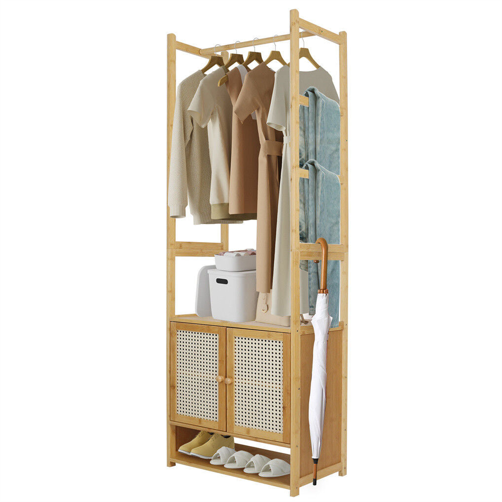 Elegant Bamboo Clothes Rack with Storage