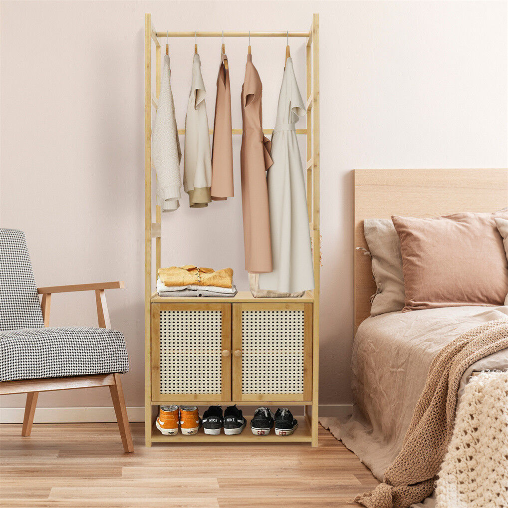 Elegant Bamboo Clothes Rack with Storage