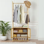 Elegant Bamboo Clothes Rack with Storage
