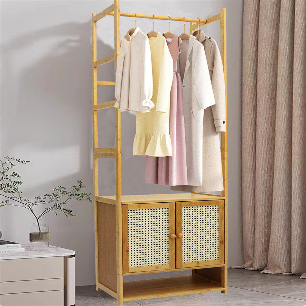 Elegant Bamboo Clothes Rack with Storage