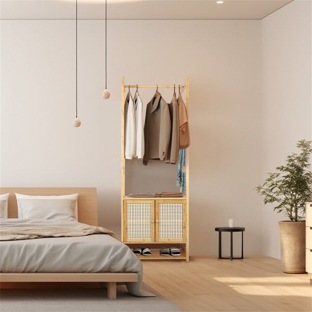 Elegant Bamboo Clothes Rack with Storage