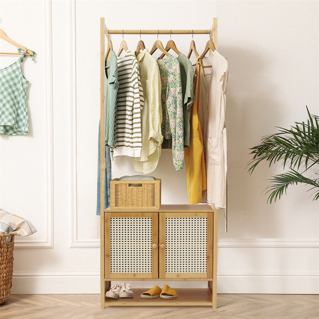 Elegant Bamboo Clothes Rack with Storage