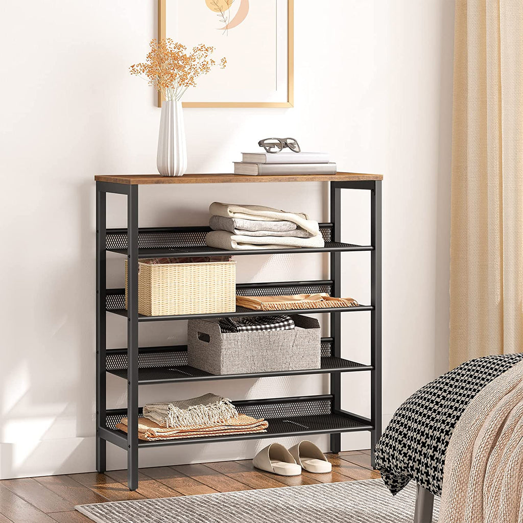 Industrial 5-Tier Shoe Rack and Storage Bench