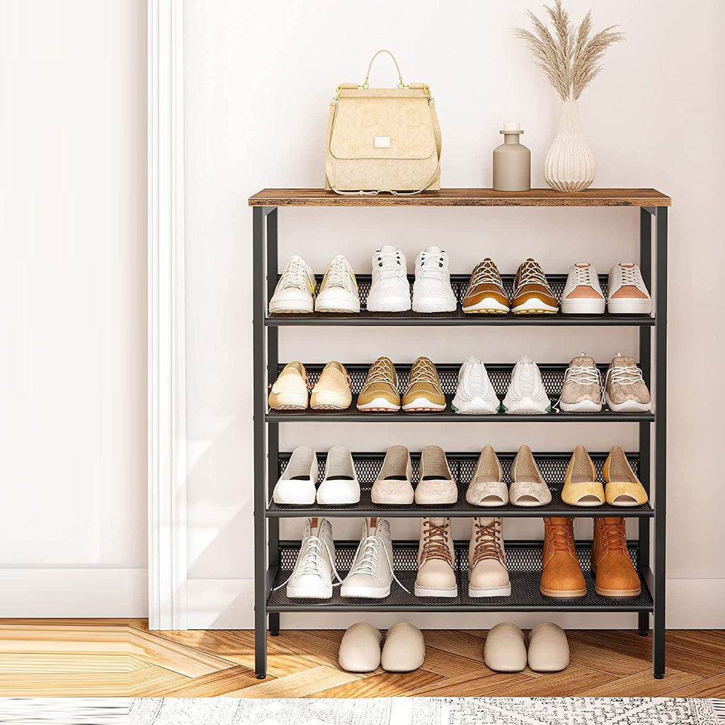 Industrial 5-Tier Shoe Rack and Storage Bench