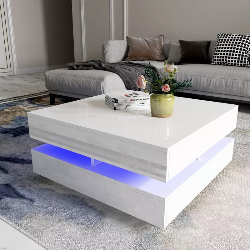 Modern Square High Gloss LED Coffee Table