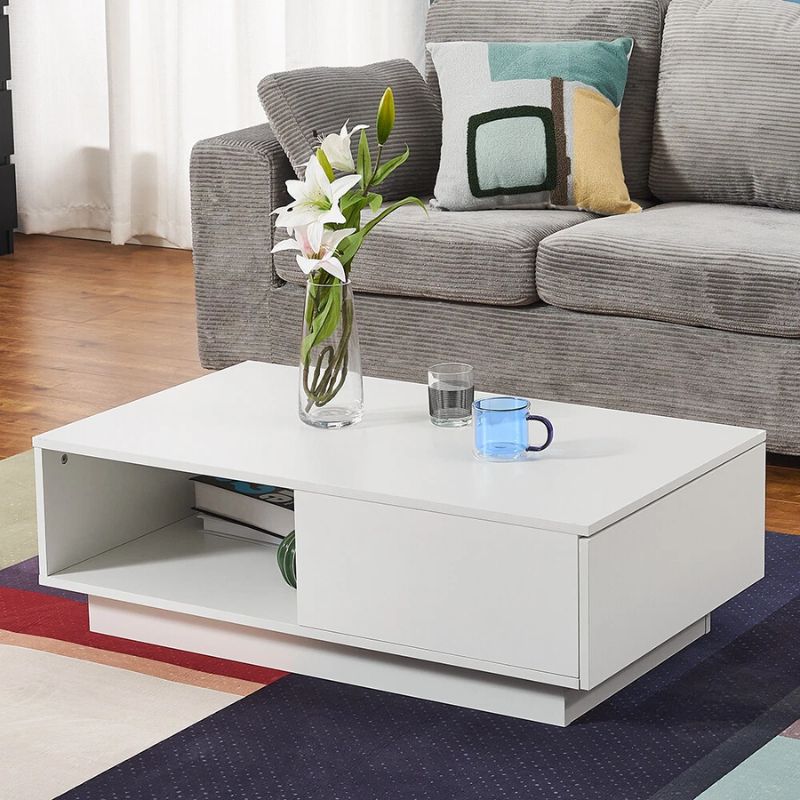 LED High Gloss White Coffee Table with Drawer