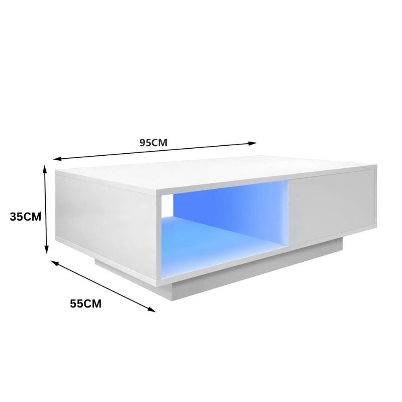 LED High Gloss White Coffee Table with Drawer