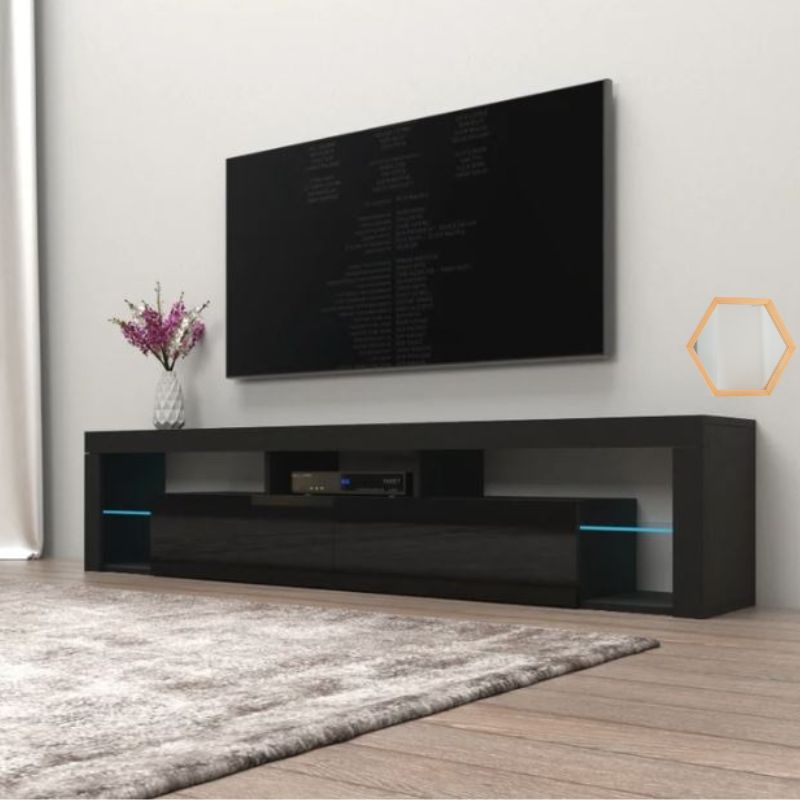 Sleek 200cm Black Modern TV Cabinet