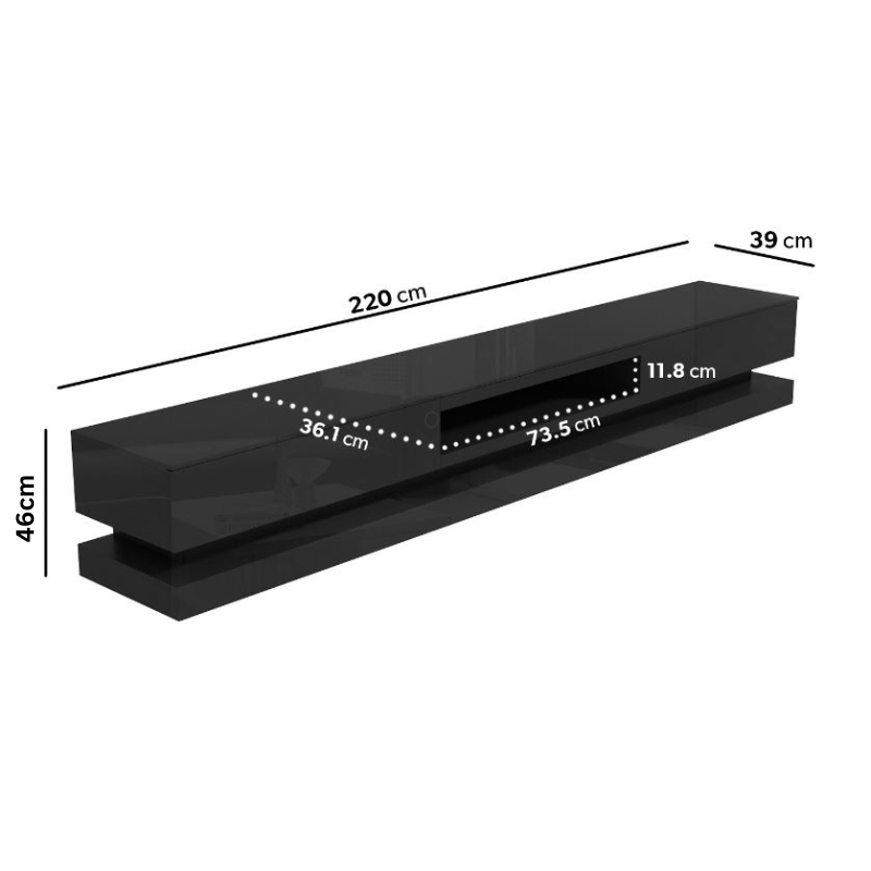 Modern High Gloss LED RGB TV Unit - 220cm