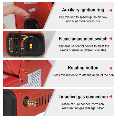 Portable Camping Gas Heater Outdoor Heating Stove Gas Baking Hunting Warmer AU RED