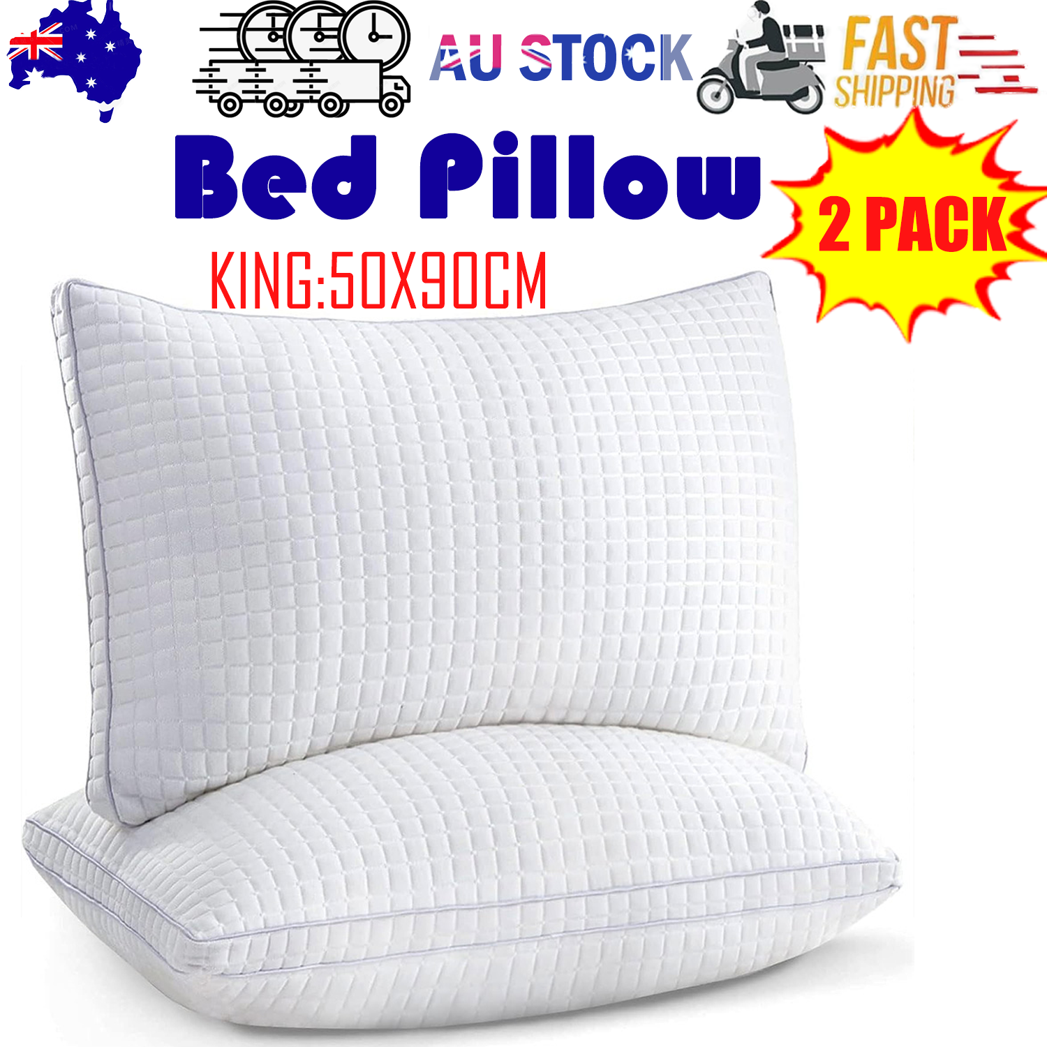 2xKing Adjustable Luxury Cotton Pillows