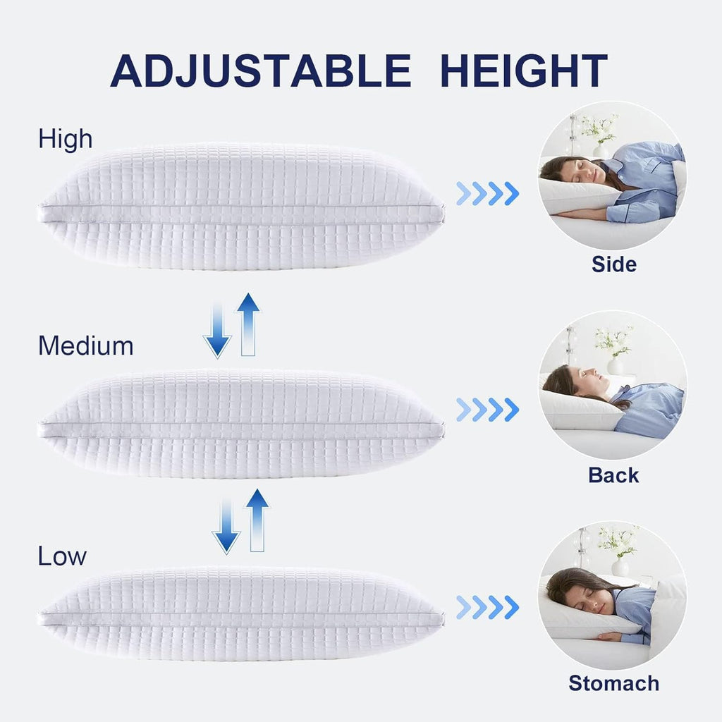 2xQueen Adjustable Luxury Cotton Pillows