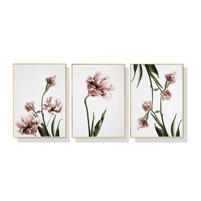 Wall Art Tulip Flower 3 Sets Gold Frame Canvas Decorative Home Decoration Print