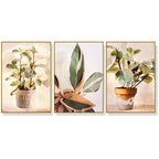 Wall Art Botanical Leaves Watercolor Style 3 Sets Gold Frame Canvas Prints