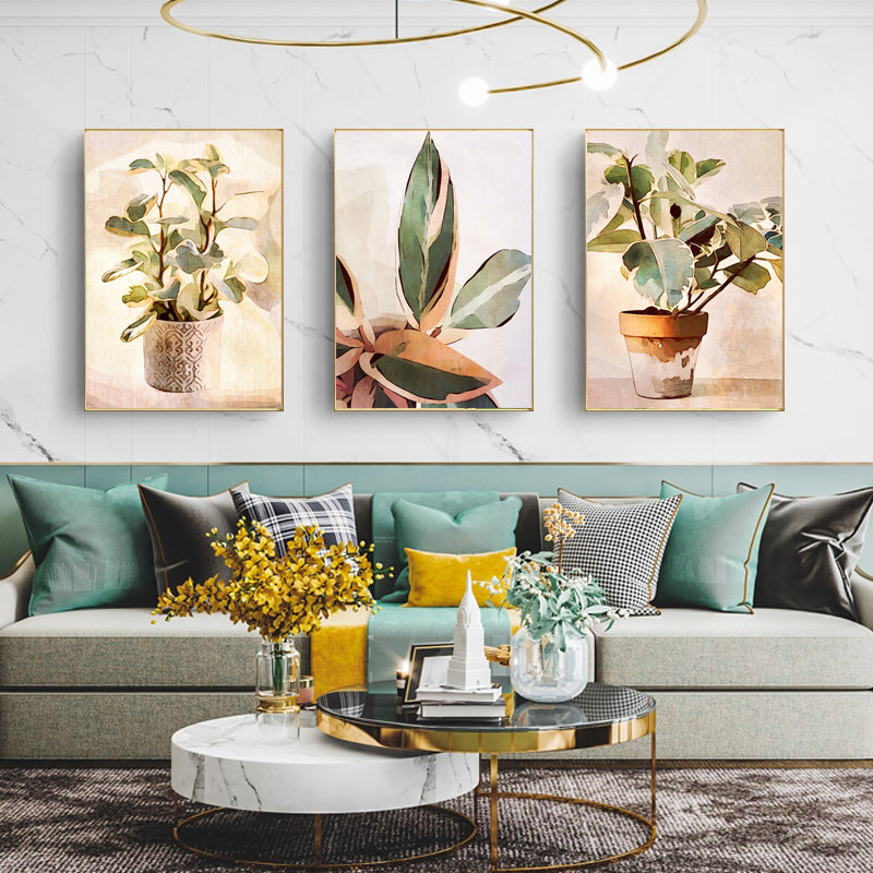 Wall Art Botanical Leaves Watercolor Style 3 Sets Gold Frame Canvas Prints