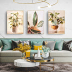 Wall Art Botanical Leaves Watercolor Style 3 Sets Gold Frame Canvas Prints