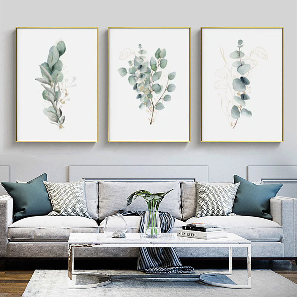 Wall Art Eucalyptus Plant 3 Sets Gold Frame Canvas Home Decorative Gallery Prints