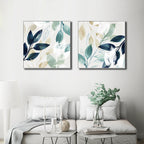 Wall Art Watercolour style botanical leaves 2 Sets White Frame Canvas Decor