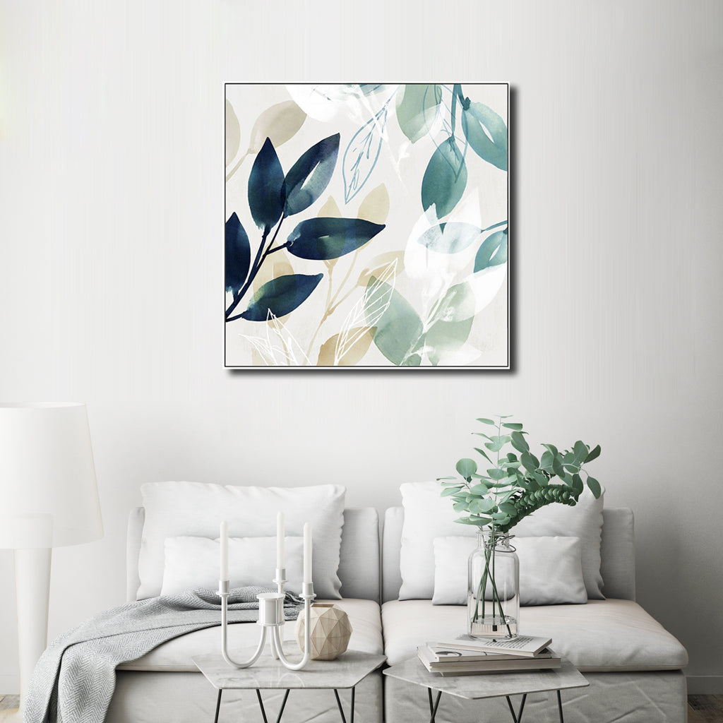 Wall Art Watercolour style botanical leaves 2 Sets White Frame Canvas Decor