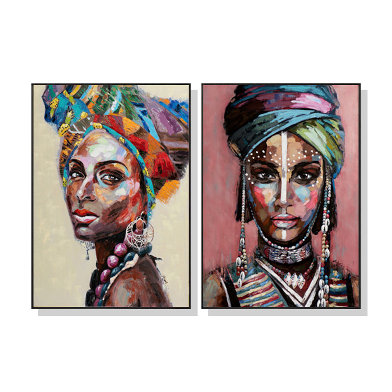Wall Art African Women Canvas Wall Decor Framed Portraits for Modern Home