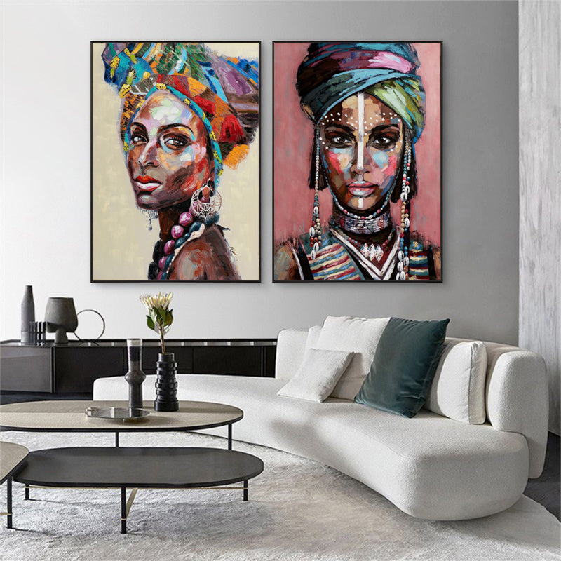 Wall Art African Women Canvas Wall Decor Framed Portraits for Modern Home