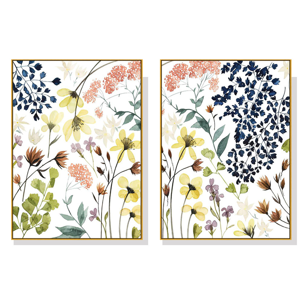 Wall Art Flower Composition 2 Sets Gold Frame Canvas Home Decor Framed Prints