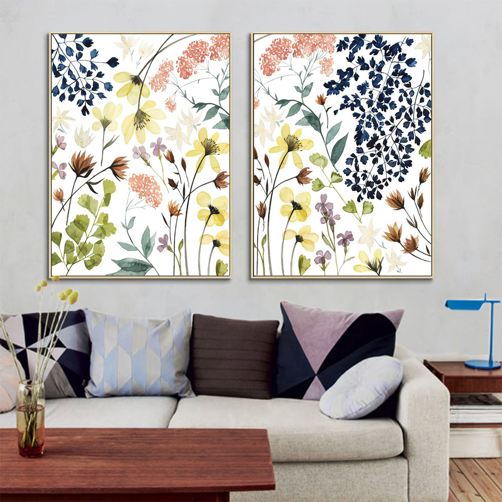 Wall Art Flower Composition 2 Sets Gold Frame Canvas Home Decor Framed Prints