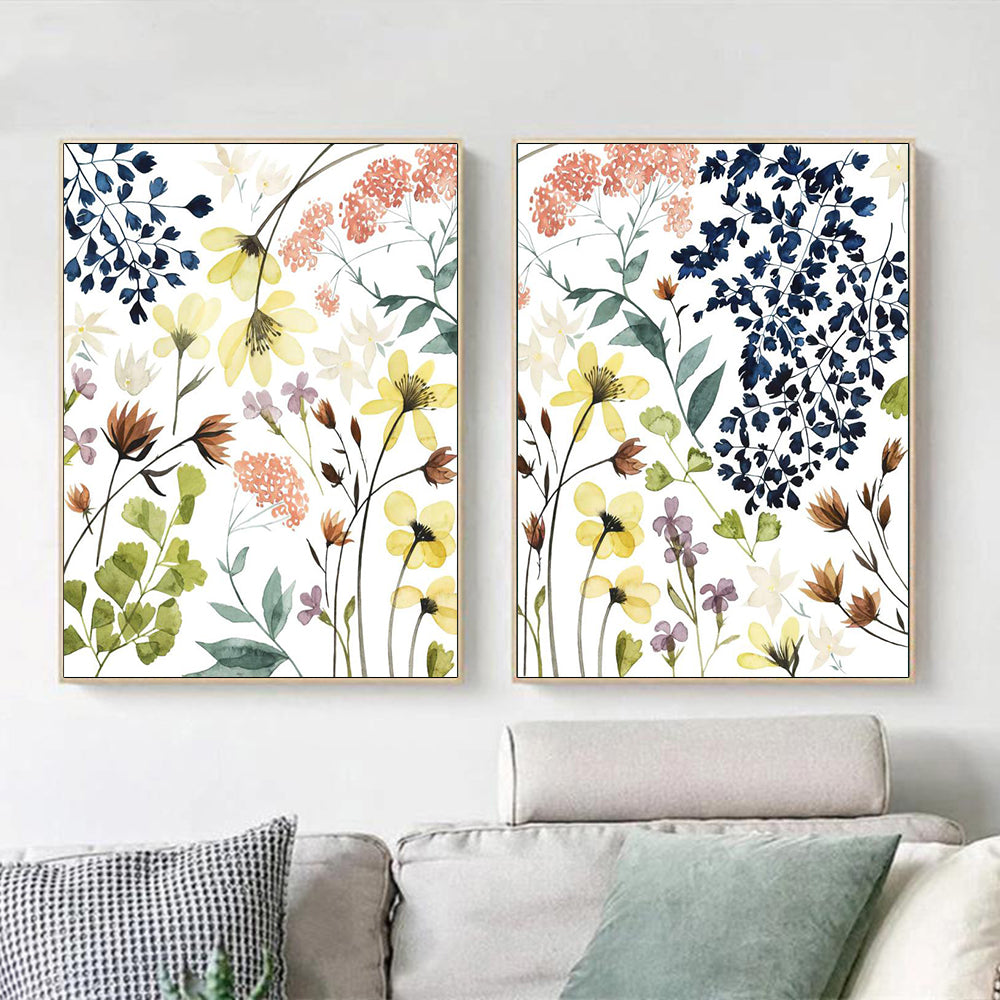Wall Art Flower Composition 2 Sets Gold Frame Canvas Home Decor Framed Prints