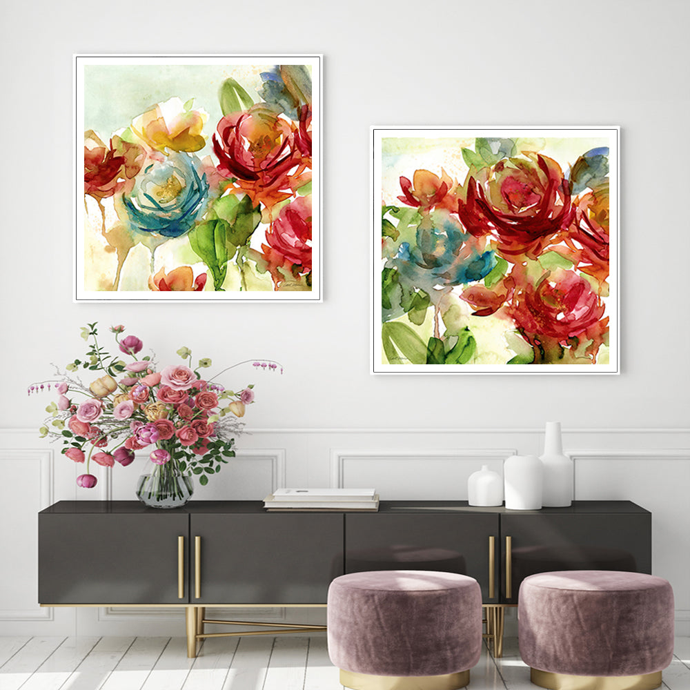 Wall Art Modern Floral Canvas Rosewater Garden By Carol Robinson 2 Sets