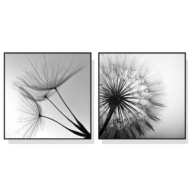Wall Art Black and White Dandelion 2 Sets Canvas Artwork Modern Minimalist Decor