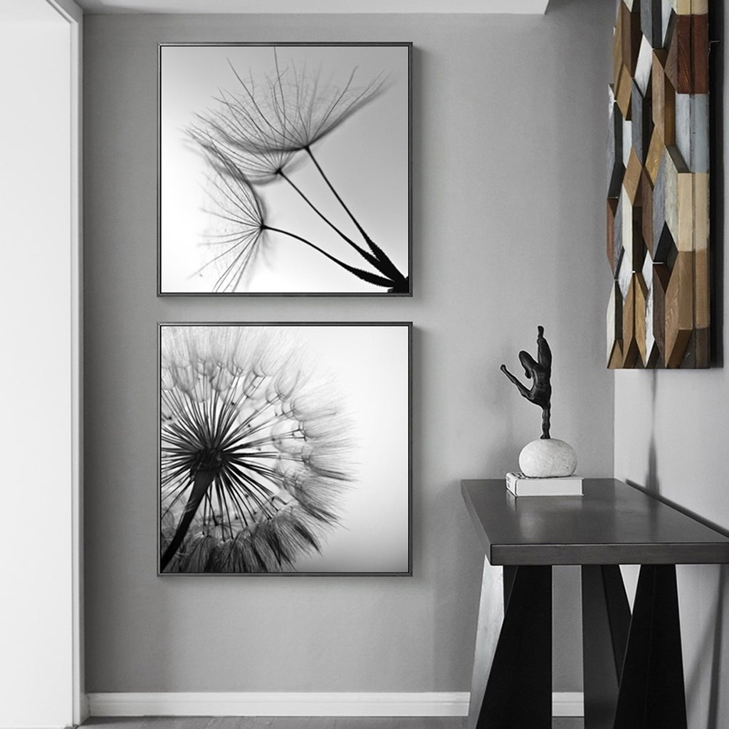 Wall Art Black and White Dandelion 2 Sets Canvas Artwork Modern Minimalist Decor
