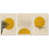 Wall Art Flock Of Birds Sun Silhouette 3 Sets Gold Frame Canvas Home Decor