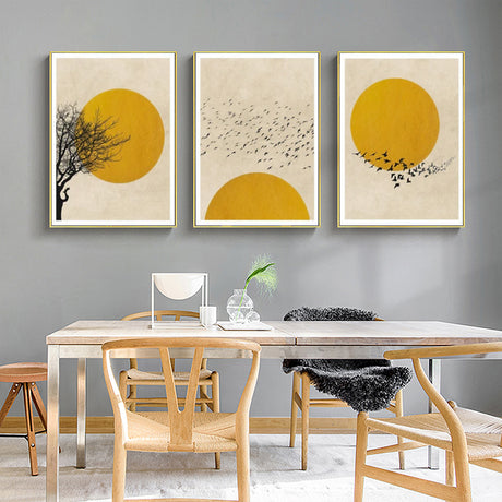 Wall Art Flock Of Birds Sun Silhouette 3 Sets Gold Frame Canvas Home Decor