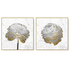 Wall Art Gold and White Blossom on White 2 Sets Gold Frame Canvas Print