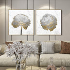 Wall Art Gold and White Blossom on White 2 Sets Gold Frame Canvas Print