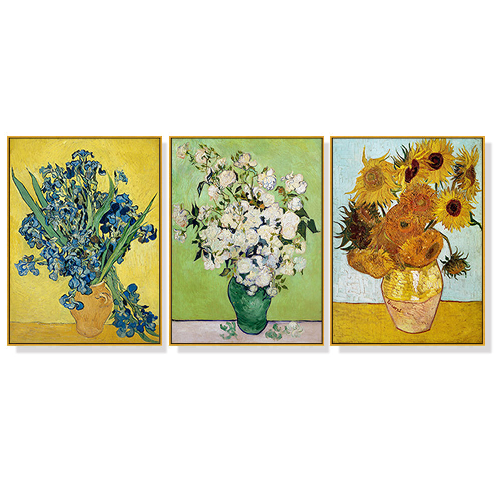 Wall Art Van Gogh Sunflowers Roses 3 Sets Gold Frame Canvas Print Home Decor