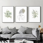Wall Art Botanical Line Girl 3 Sets Frame Canvas Framed Canvas Prints for Home Decor