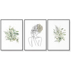 Wall Art Botanical Line Girl 3 Sets Frame Canvas Framed Canvas Prints for Home Decor