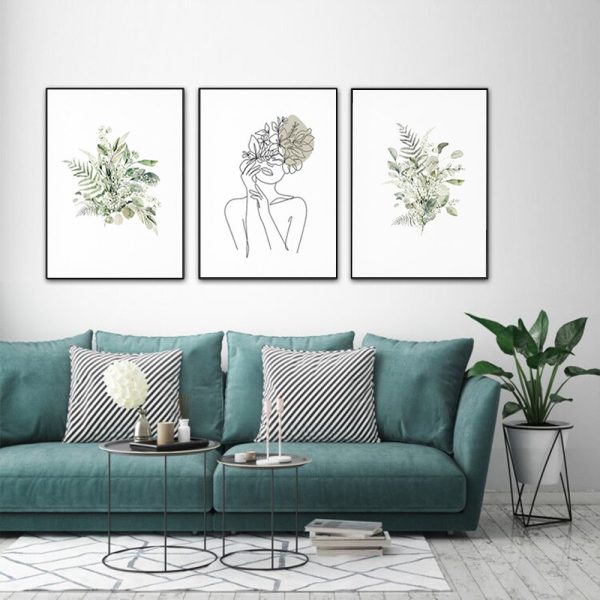Wall Art Botanical Line Girl 3 Sets Frame Canvas Framed Canvas Prints for Home Decor