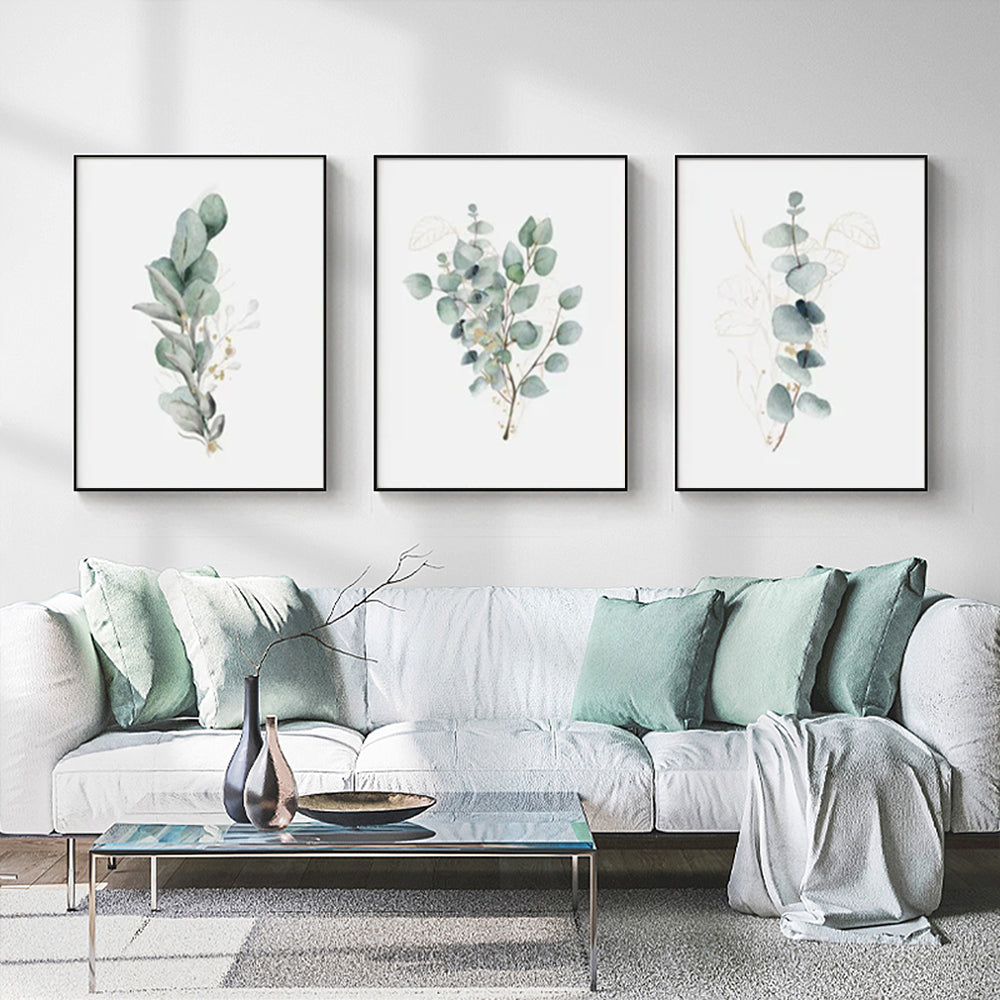 Wall Art Eucalyptus Plant 3 Sets Framed Canvas for Living Room Bedroom Decoration