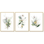 Wall Art Green and Gold Watercolor Botanical Canvas with Gold Frame, Modern Decor