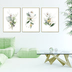 Wall Art Green and Gold Watercolor Botanical Canvas with Gold Frame, Modern Decor