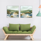 Wall Art Abstract Landscape 2 Sets White Frame Canvas Modern Home Decor Set
