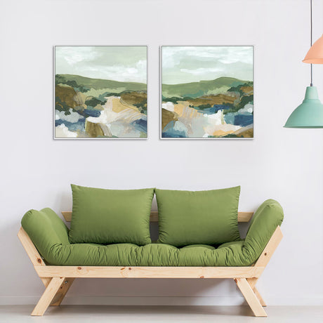 Wall Art Abstract Landscape 2 Sets White Frame Canvas Modern Home Decor Set