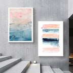 Wall Art Abstract Pink 2 Sets White Frame Canvas Modern Decorative Wall Decor