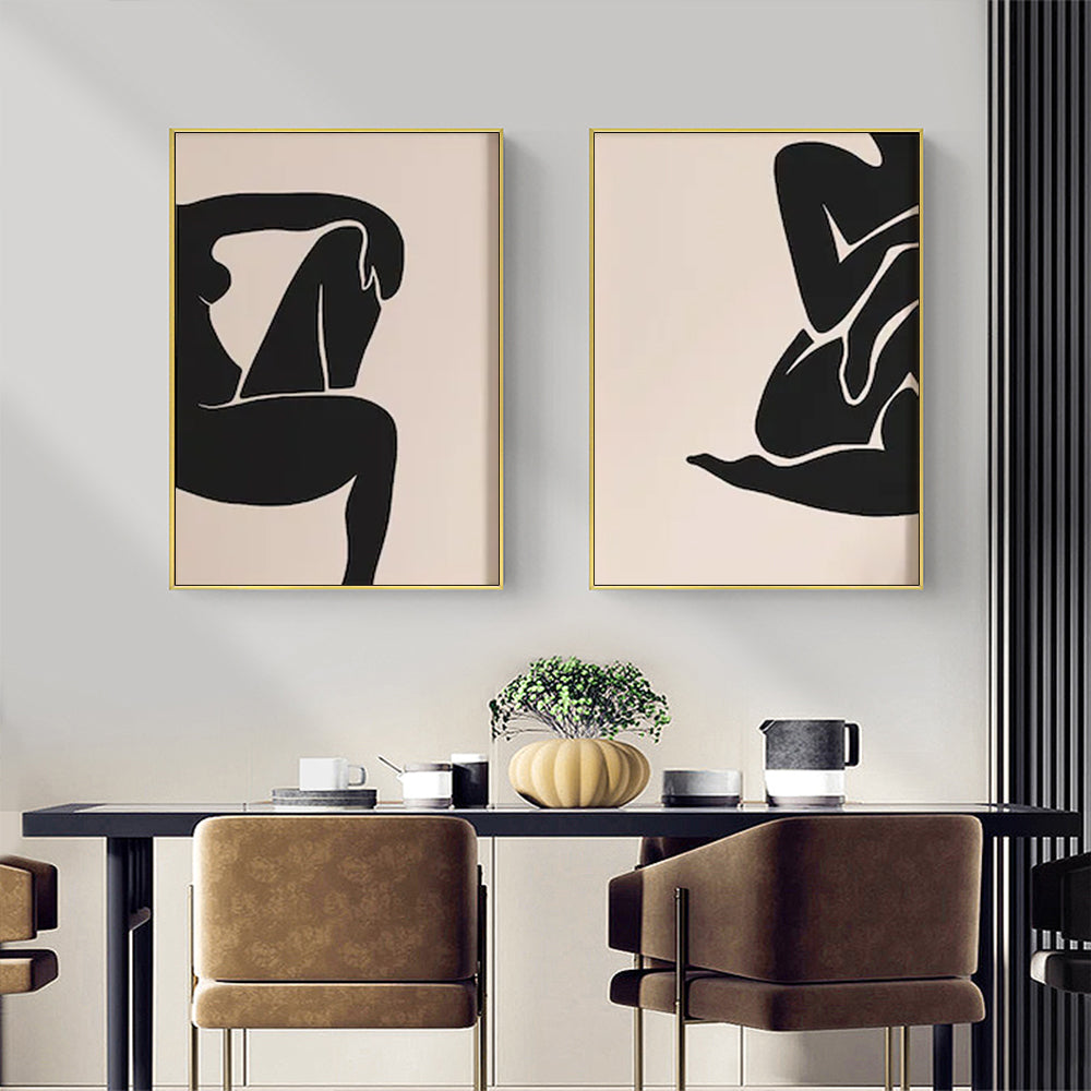 Wall Art Female Figure 2 Sets Gold Frame Canvas Decorative Modern Framed Prints
