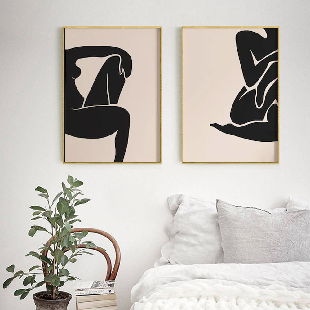 Wall Art Female Figure 2 Sets Gold Frame Canvas Decorative Modern Framed Prints
