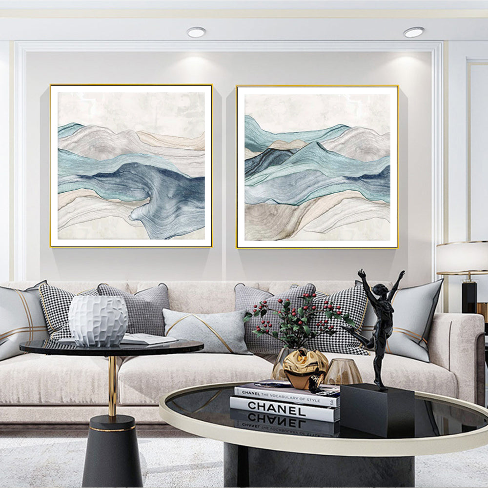Wall Art Mountain 2 Sets Gold Frame Canvas Decorative Prints for Home Decor