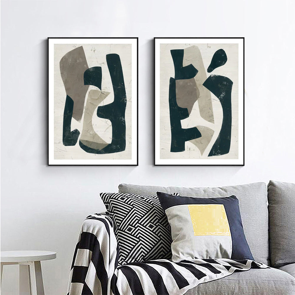 Wall Art Abstract Puzzle 2 Sets Black Frame Canvas Prints for Home Decor